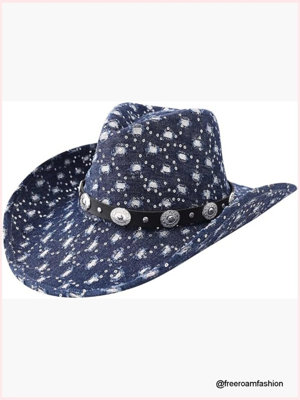 Sparkly Sequin Denim Cowboy Hat Wide Brim Unisex Western Belt Buckle